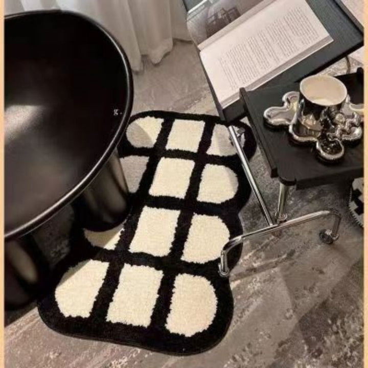 Vintage Checkered Plaid Bathroom Rugs - Przytulny Retro Kwiatowy Dywan do Łazienki i Dekoracji Wnętrz
