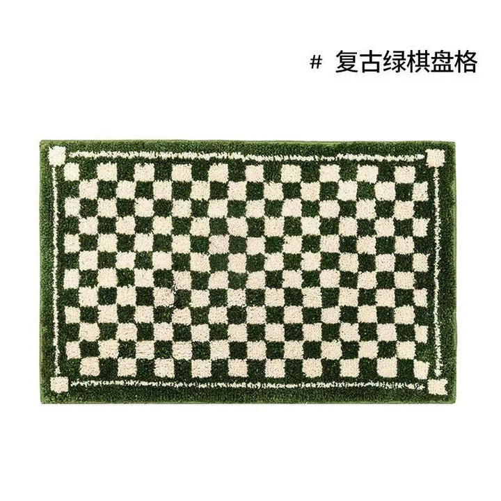 Vintage Checkered Plaid Bathroom Rugs - Przytulny Retro Kwiatowy Dywan do Łazienki i Dekoracji Wnętrz