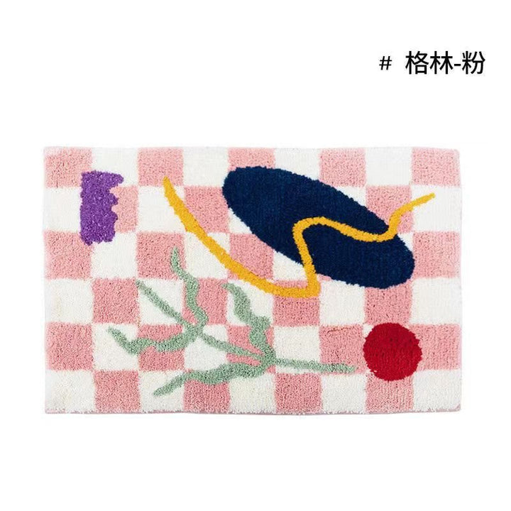 Vintage Checkered Plaid Bathroom Rugs - Przytulny Retro Kwiatowy Dywan do Łazienki i Dekoracji Wnętrz