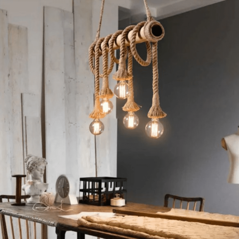 Lampa wisząca z vintage konopnym sznurkiem
