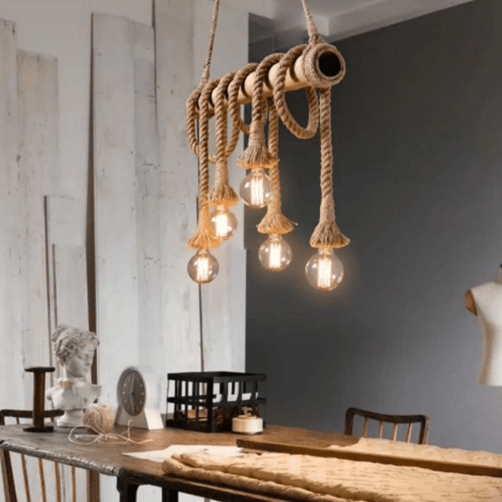 Lampa wisząca z vintage konopnym sznurkiem