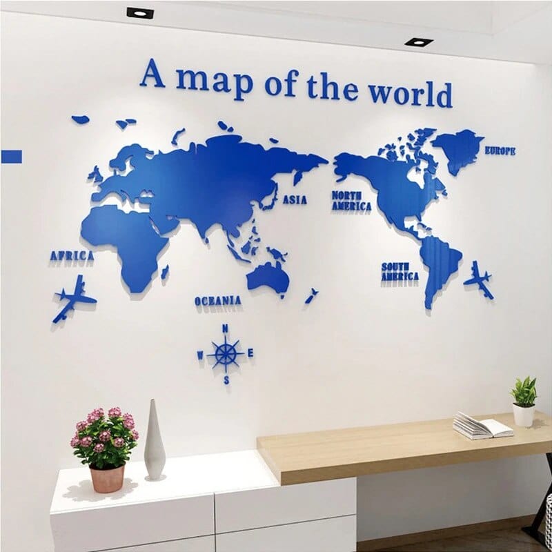 Naklejka na ścianę 3D Mapa Świata