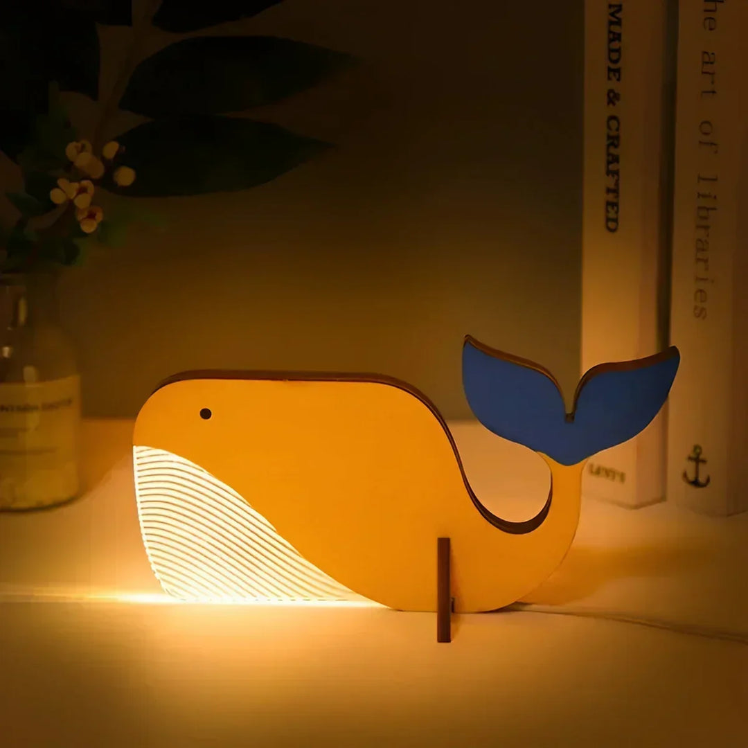 Lumimini Dziecięca Lampa Nocna z Motywami Zwierząt | Delikatne Światło LED | Połączenie USB | Wykonana z Akrylu i Drewna